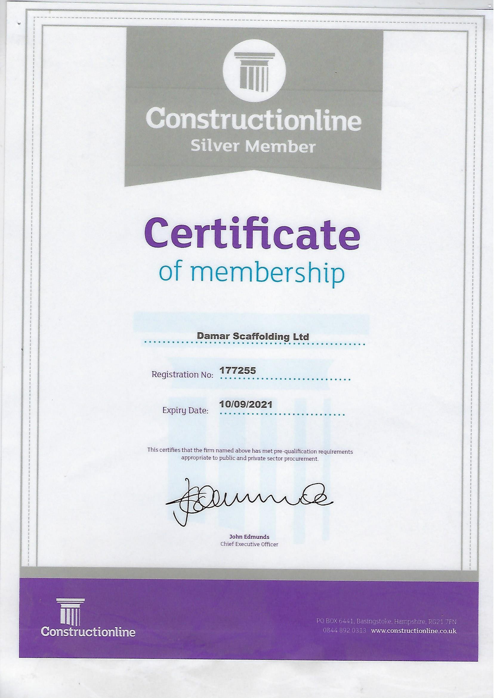 Constructionline Certificate